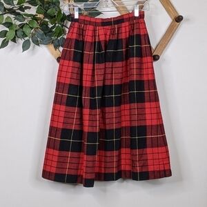 Vintage Claude Tartan Check Plaid Wool A-Line Midi Skirt - Size 6